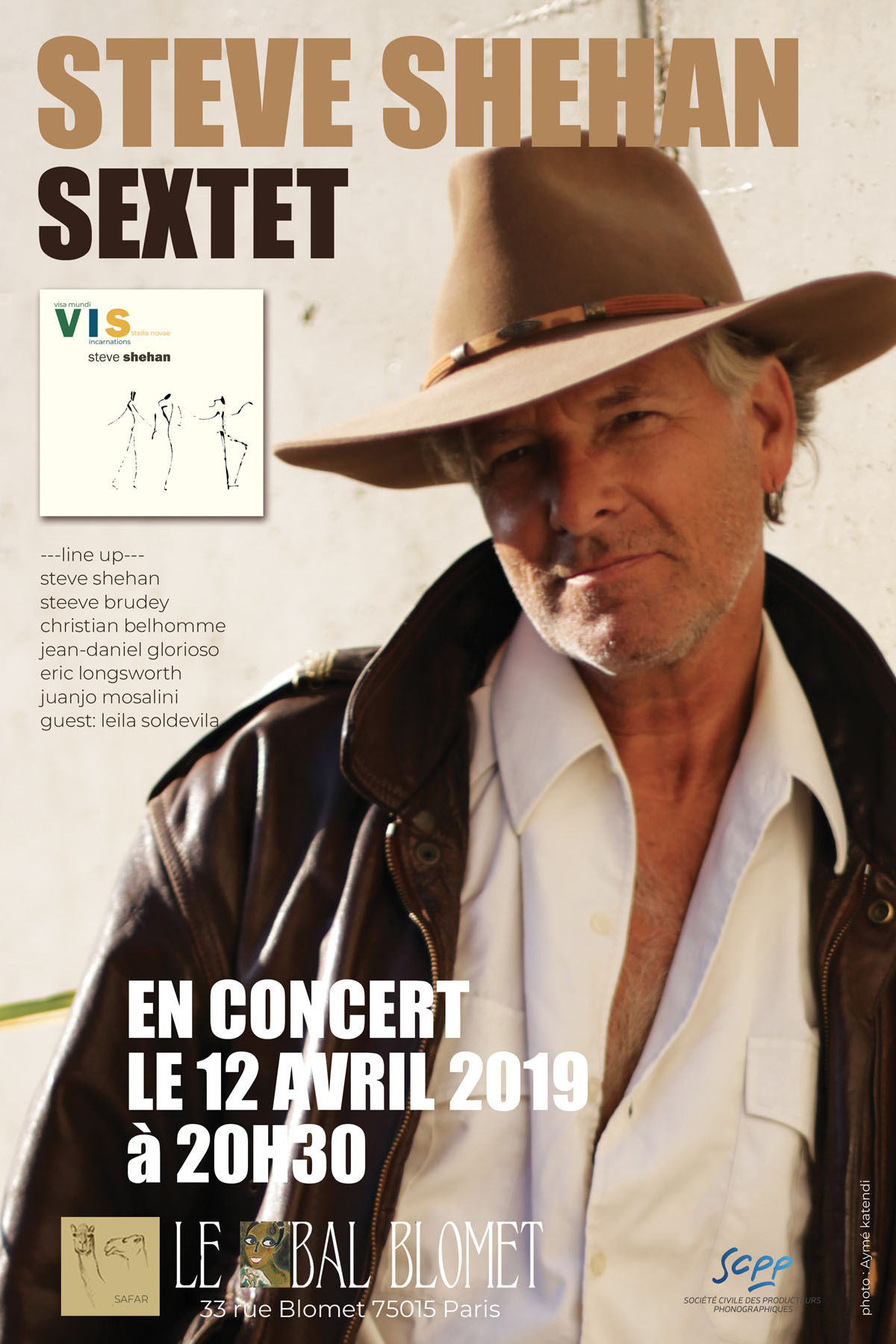 affiche concert Steve Shehan Sextet - Bal Blomet 12/4/2019